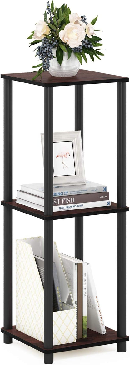 Furinno Turn-N-Tube End Table Corner Shelves, Set of 2, Dark Cherry/Black