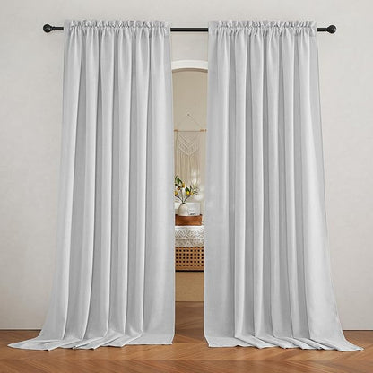 RYB HOME 95 inch Curtains - Linen Curtains Semi Sheer Drapes Airy Breathable Light Filtering Drapery Sun Shades for Living Room Children Bedroom Nursery Farmhouse, Wide 70", 2 Panels Set, Dove Grey