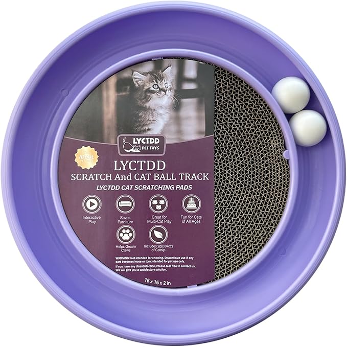 Interactive Cat Ball Track Toy for Indoor Cats, Cat Scratching Board & Exercise Set for Bored Indoor Adult and Kitten Mental & Physical Stimulation, with Spare Ball to Prevent Loss (Purple)-Mewly Pet