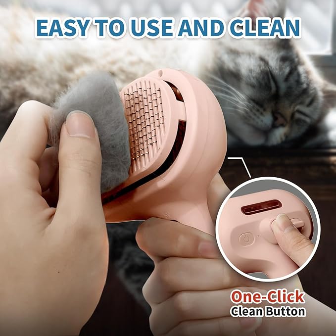 3-in-1 Self-Cleaning Steam Brush - Anti-Static, for Grooming Long & Short Pet Hair, Reduces Shedding, Pink-Mewly Pet