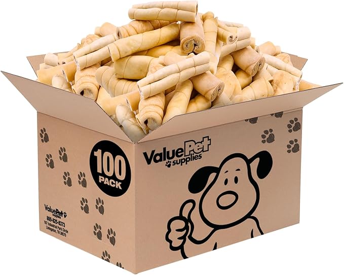 ValueBull Beef Cheek Rolls, Long Lasting Dog Chews, Jumbo 5-6 Inch, 100 Count Wholesale Pack - Long Lasting Dog Chews, Rich in Collagen, Single Ingredient, Cleans Teeth-Mewly Pet