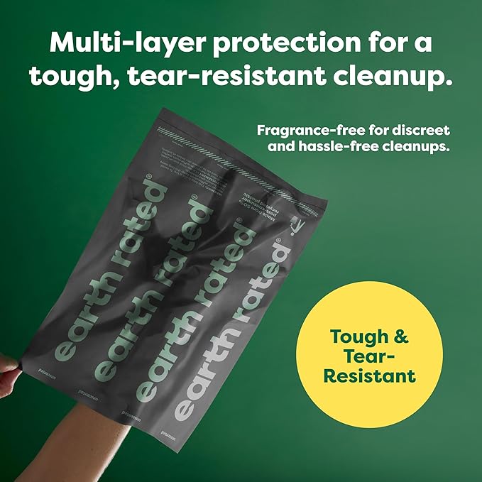 Earth Rated Odor-Blocking Poop Bags for Dogs with 3X Protect, Guaranteed to Block Smells & Leak-Proof Performance, Conceals Smell & Mess, Unscented, 108 Count-Mewly Pet