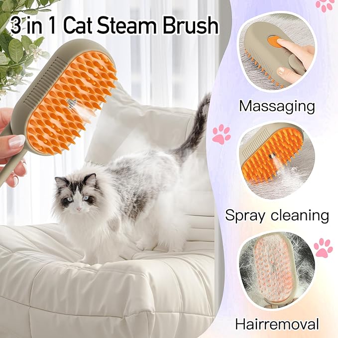 Steam Pet Brush, Steaming Cat Brush, 2025 New 3 in 1 Pet Steam Groomer Brushes, Lifweb-E-Comb,Massaging and Cleaning Hair Removal Multifunctional for Cats and Dogs.(Orange 1Pcs)-Mewly Pet