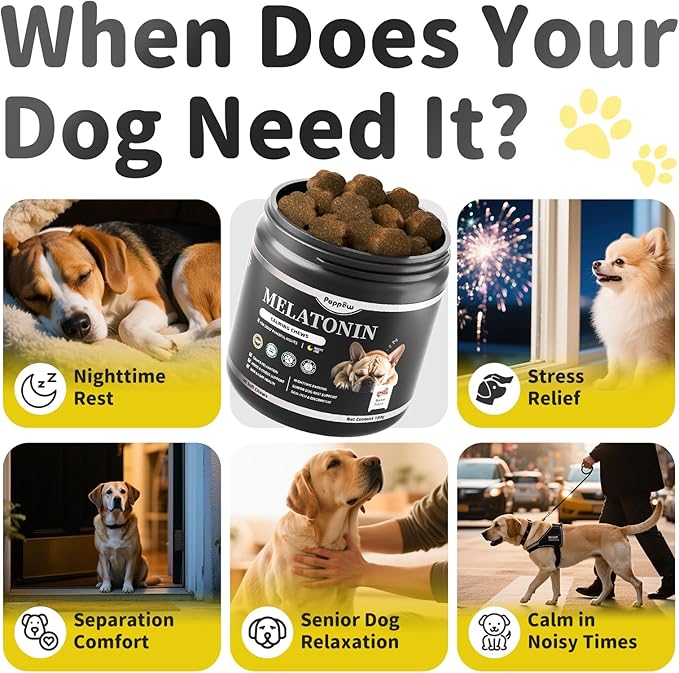 Melatonin for Dogs, Calming Chews with Valerian Root & L-Theanine for Sleep Aid & Emotional Support, Calming Treats for Stress Anxiety Relief - Thunder, Fireworks, Barking, Bacon Flavor, 60Ct-Mewly Pet