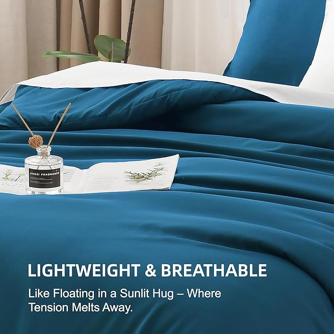 Litanika Comforters Teal Super King Size, 3 Pieces Lightweight Solid Bedding Set & Collections, All Season Fluffy Bed Set (120x120In Comforter & 2 Pillowcases)