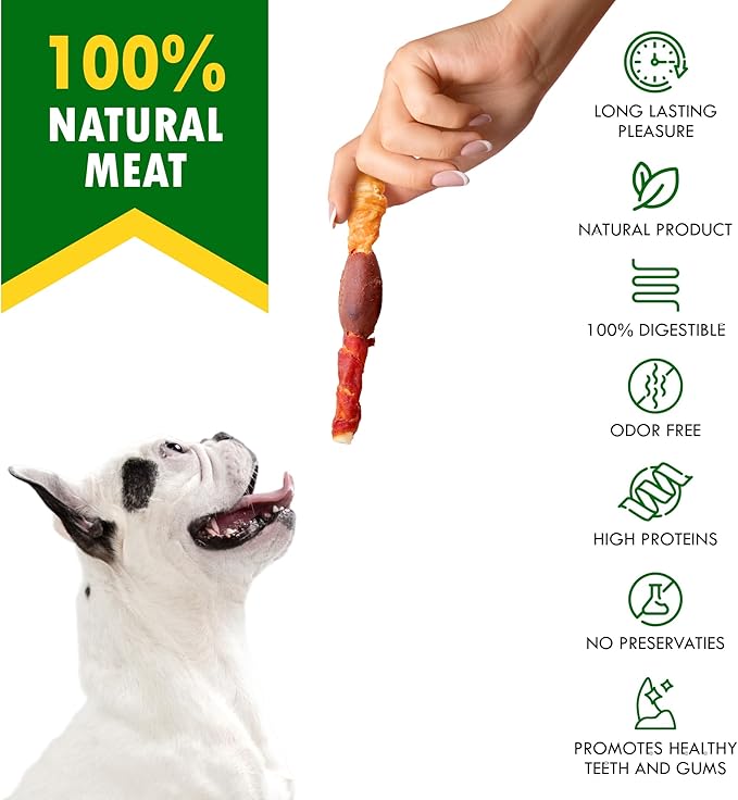 Dog Treats Rawhide Sticks Wrapped with Chicken 11 oz Pet Natural Chew Treats - Grain Free Meat & Human Grade Dried Snacks - Best for Small & Large Dogs (10.6 Ounce (Pack of 1), Triple Sticks)-Mewly Pet
