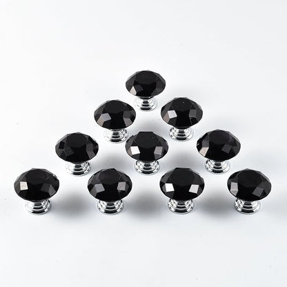 12pcs Diamond Shape Crystal Glass 30mm Drawer Knob Pull Handle Usd for Cabinet, Drawer (Black)