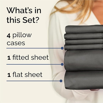 King 6 Piece Sheet Set - Comfy Breathable & Cooling - Ultra Soft Hotel Luxury Bedding Set w/ 8-16 Inch Deep Pockets - 1 Flat & 1 Fitted Sheet & 4 Pillowcases - Wrinkle Free and Easy Care - Charcoal