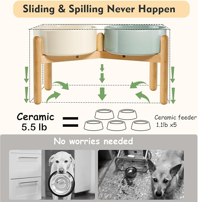 Wordcam Raised Ceramic Dog Bowls with Stand,Elevated Dog Dish, Pet Food and Water Feeder Set for Large Sized Dogs(9.4''High-60 Oz-7.6 Cups)-Mewly Pet