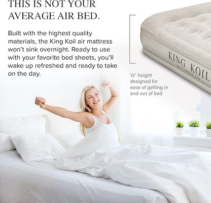 King Koil Luxury Twin Air Mattress with Built-in High-Speed Pump for Home, Guests & Camping - Twin Size Premium Double High Inflatable Blow Up Mattress