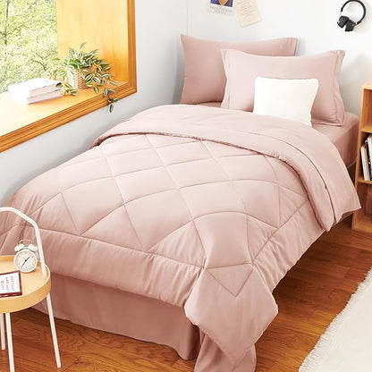 CozyLux Twin Comforter Set with Sheets Blush Pink - 5 Pieces Bed in a Bag Twin, All Season Bed Set for Girls and Boys, Bedding Set with Down Alternative Comforter, Sheets, Pillowcase & Sham