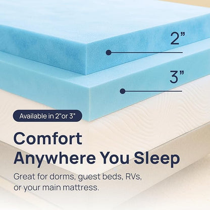 Sure2Sleep Gel Swirl Memory Foam Mattress Topper - 2 Inch, Pressure Relieving, Cooling Comfort - Made in The USA & CertiPUR-US Certified - Softens Firm Beds and Extends Mattress Life - Full Size
