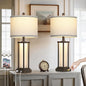 27in Tall Farmhouse Table Lamp Set of 2 with USB C+A & Outlet,Brown Industrial End Table Lamp for Living Room,Vintage Rustic Bedside Lamps with Night Light for Bedroom Nightstand,Brown