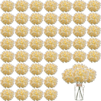 100PCS Artificial Hydrangea Flowers, Fake Flowers Silk Hydrangea Full Flowers Heads with Stems for Wedding Home Party Shop Baby Shower Decor (Light Champagne)