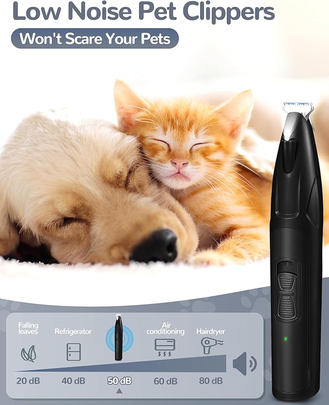 LEYOUFU Dog Clippers for Grooming, 2 Speed Dog Paw Trimmer with LED Light, Rechargeable Low Noise Pet Shaver for Trimming Dogs Cats Hair Around Paws, Eyes, Ears, Face, Rump (Black)-Mewly Pet