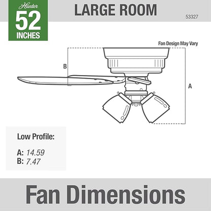 Hunter 52 inch Indoor Ceiling Fan with LED Lights - Bronze Ceiling Fan with Pull Chain, For Bedroom, Living Room, or Kitchen, Low Profile Mount, No Remote, 5 Blades - Builder 53327, New Bronze