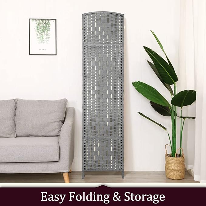 Rose Home Fashion 6 ft Tall Room Divider, Room Dividers and Folding Privacy Screens, 15.7in Privacy Screen 6 Panel Partition Temporary Wall Separation for Private, Grey