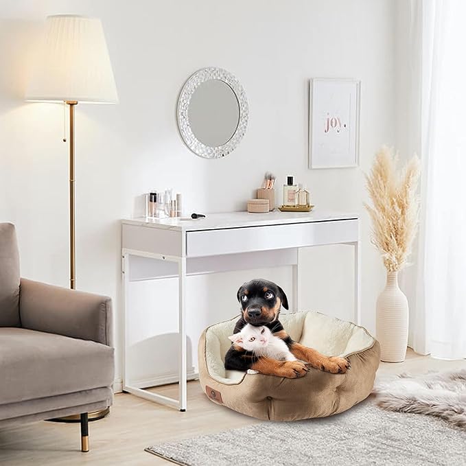 Asvin Small Dog Bed for Small Dogs, Cat Beds for Indoor Cats, Pet Bed for Puppy and Kitty, Extra Soft & Machine Washable with Anti-Slip & Water-Resistant Oxford Bottom, Light Brown, 20 inches-Mewly Pet