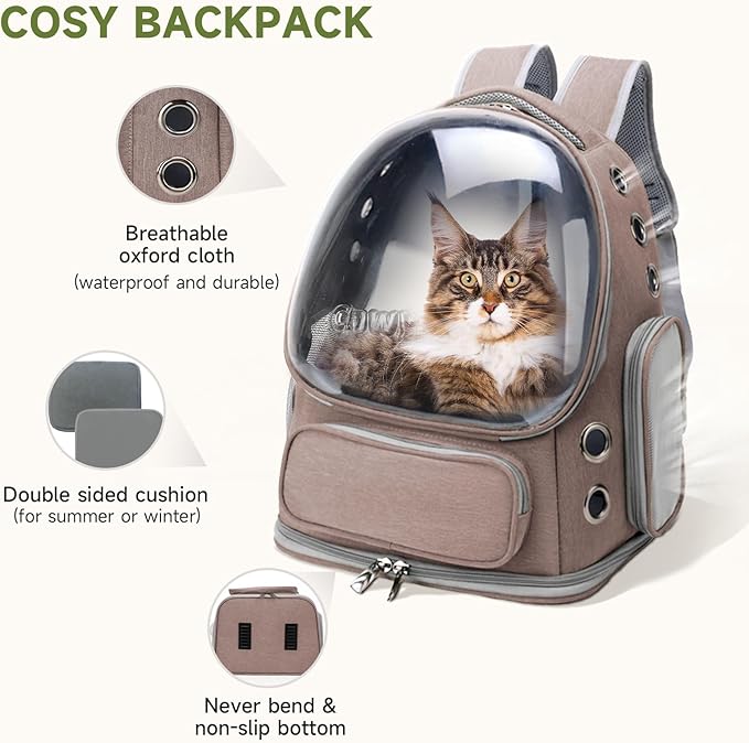 Cat Backpack Carrier, Breathable Cat Carrier Large Space Bubble Pet Backpack for Kitty Small Dog up to 15lbs, Transparent & Foldable Pet Carrier for Travel Hiking-Mewly Pet