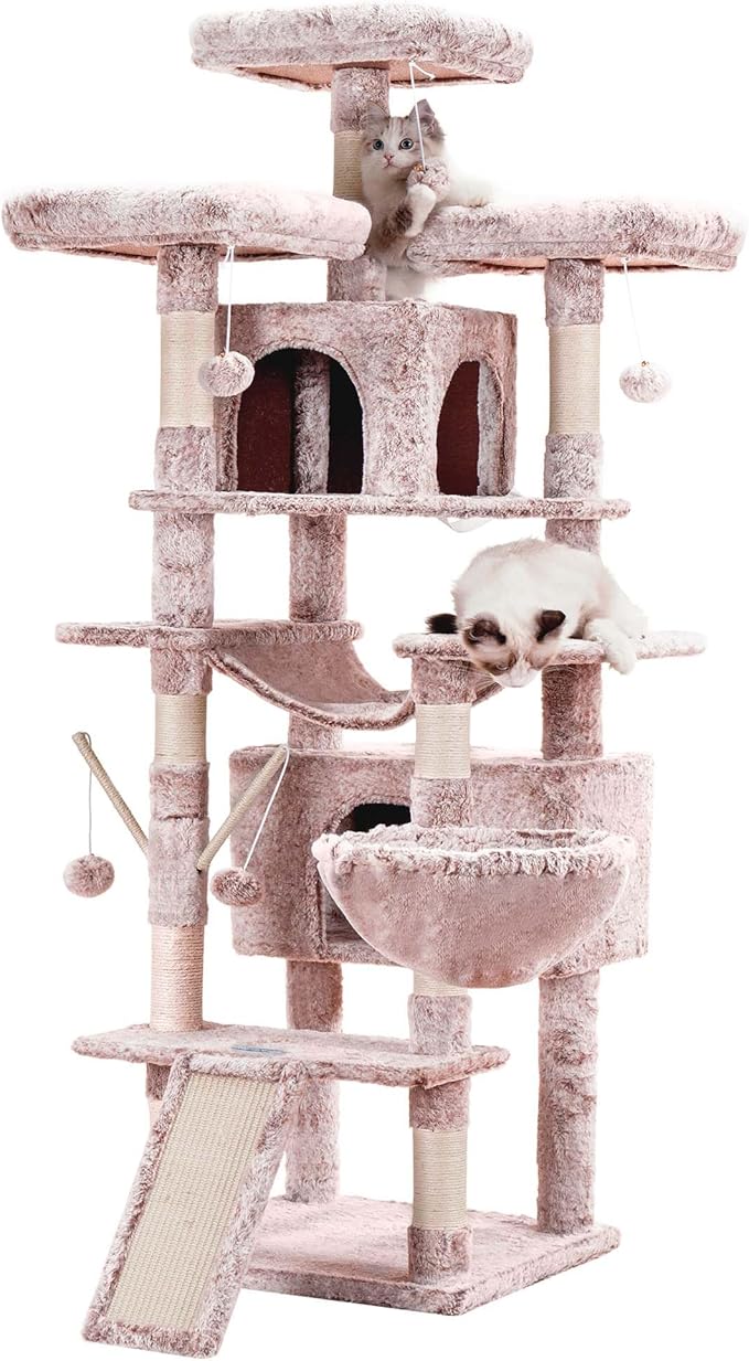 Hey-brother Cat Tree, 71 inches XL Large Cat Tower for Indoor Cats, Multi-Level Cat House with 3 Padded Perches, Big Scratcher, Cozy Basket, 2 Cat Condos and Scratching Posts, Muchroom MPJ034MU-Mewly Pet