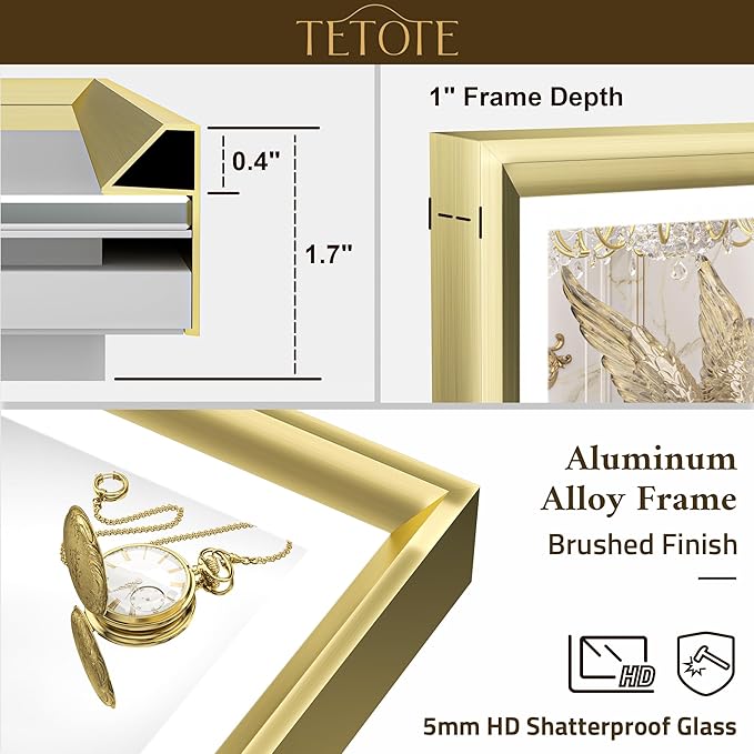 TETOTE Gold LED Mirror for Bathroom 55x30 Metal Frame Frontlit & Backlit Lighted Vanity Mirror Baroque Anti Fog Stepless Dimmable White/Warm/Natural,CRI90+,Wall Mounted(Horizontal/Vertical)