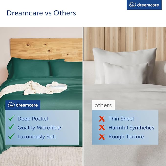 DREAMCARE King Size Sheets Set - Cooling Bed Sheets - 4pcs Set - up to 15" Deep Pocket King Sheet Set – Soft & Long Lasting Cooling - 100% Fine Brushed Microfiber with Side Pocket - Emerald Green
