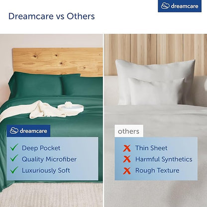 DREAMCARE King Size Sheets Set – 4 pcs Cooling Sheets – up to 21” Deep Pocket King Sheet Set – Hotel Luxury Sheets & Pillowcases – Superior Softness 100% Microfiber with Side Pocket - Emerald Green