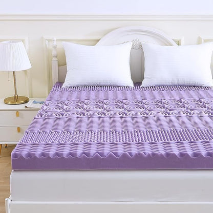 MUXHOMO 3 Inch 7-Zone Twin Mattress Topper, Egg Crate Foam Mattress Topper Twin Size for Back Pain, Lavender Cooling Gel Infused Bed Pad, CertiPUR-US and Oeko-TEX Certification (38"×75")