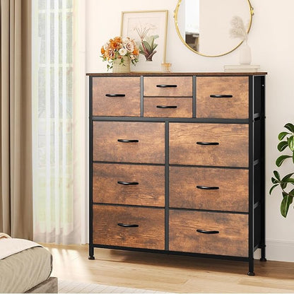 YITAHOME Dresser with 9 Drawers - Fabric Storage Tower, Organizer Unit for Bedroom, Living Room, Hallway, Closets - Sturdy Steel Frame, Wooden Top & Easy Pull Fabric Bins (Dark Grey)