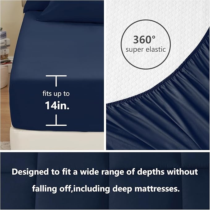 CozyLux Full Size Comforter Sets Navy Blue, 7 Pieces Bed in a Bag, Navy Comforter Full Size, All Season Bedding Sets with Stitch Quilted Comforter, Flat Sheet, Fitted Sheet, Pillowcases