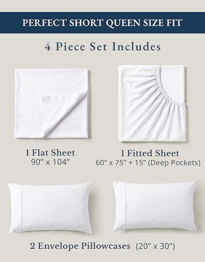 LANE LINEN RV Queen Sheets Set - 100% Organic Cotton Camper Sheet Sets 15" Deep Pocket Fitted (Short White)