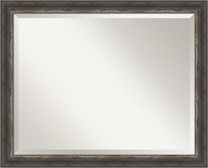 Amanti Art Brown Bathroom Mirror for Over Sink, 25x31 Bark Rustic Char Narrow Rectangle Vanity Mirror, Large Country Rustic Frame, Hangs Horizonally and Vertically, Bathroom Wall Decor, Beveled Edge