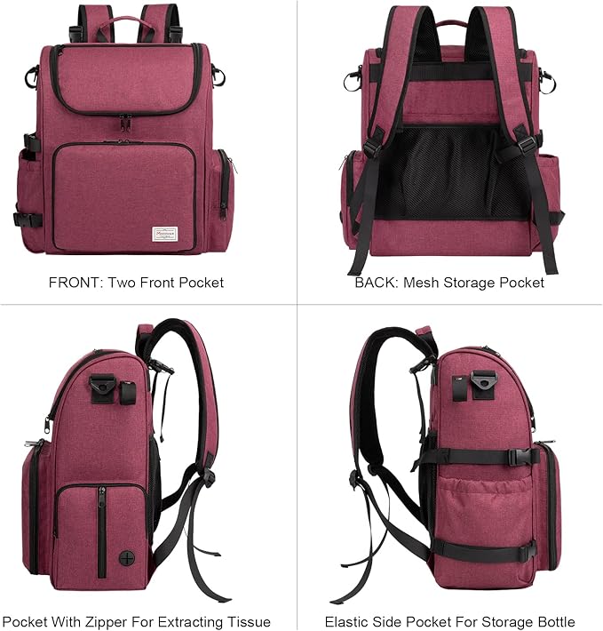 Modoker Dog Travel Bag Backpack, Airline Approved Pet Accessories Organizer for Dog and Cat with Shoulder Strap, 2 Dog Food Storage Containers, 2 Collapsible Dog Bowls,1 Pet Mat, Rose Red-Mewly Pet