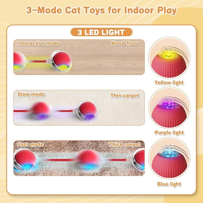 Interactive Cat Toys for Indoor Cats, Rechargeable 360° Automatic Moving Cat Toy for Bored Indoor Adult Cats, 2025 Upgraded Chase Motion Activated Kitten Toys - Red-Mewly Pet