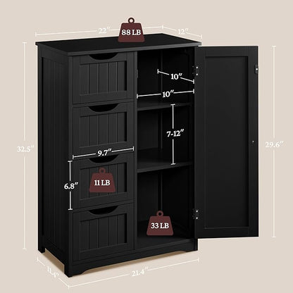 Yaheetech Wooden Bathroom Floor/Side Storage Organizer Cabinet with 4 Drawers and 1 Cupboard, Freestanding Entryway Storage Unit Console Table for Home Decor