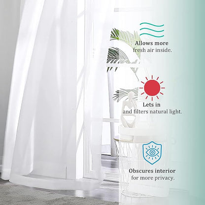 OVZME White Sheer Curtains 90 Inches Long 2 Panels - Soft Light Filtering Window Sheer Panels for Living Room/Bedroom, Top Dual Rod Pocket, 1 Pair, Each 42Wx90L Inches
