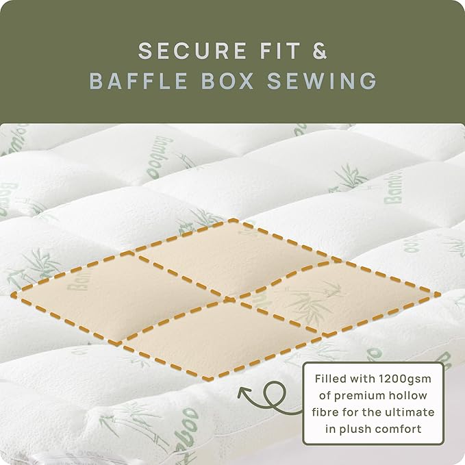 Cooling Mattress Topper - Queen Size | Plush Pad Mattress Topper for Back Pain Relief, 8-21" Deep Pocket | Viscose Made from Bamboo Pillow Top | Bedroom Essentials