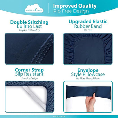 DREAMCARE Twin Sheets - Cooling Bed Sheets - 4pcs Set - up to 15" Deep Pocket Twin Bed Sheets - Twin Sheet Set - Twin Soft & Lasting 100% Fine Brushed Polyester with Side Pocket - N.Blue