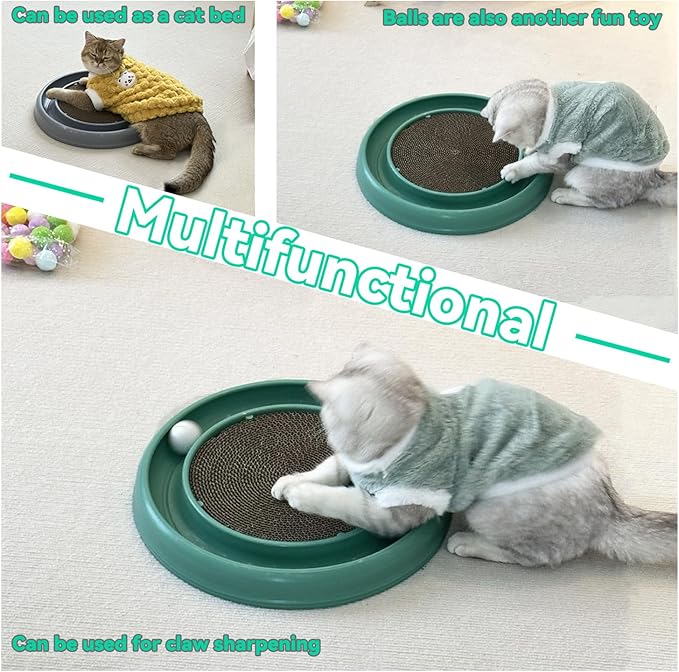 Interactive Cat Ball Track Toy for Indoor Cats, Cat Scratching Board & Exercise Set for Bored Indoor Adult and Kitten Mental & Physical Stimulation, with Spare Ball to Prevent Loss (Green)-Mewly Pet