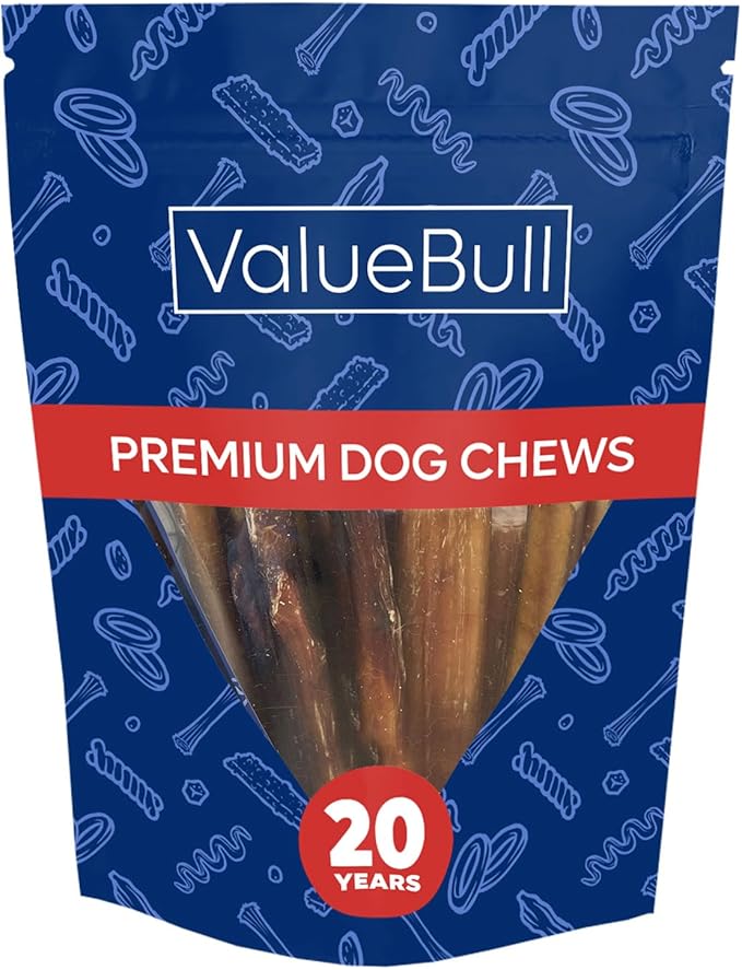 ValueBull Bully Sticks for Large Dogs, Jumbo 6 Inch, 10 Count - All Natural, Grass Fed, Single Ingredient, Long Lasting Dog Treats for Aggressive Chewers-Mewly Pet