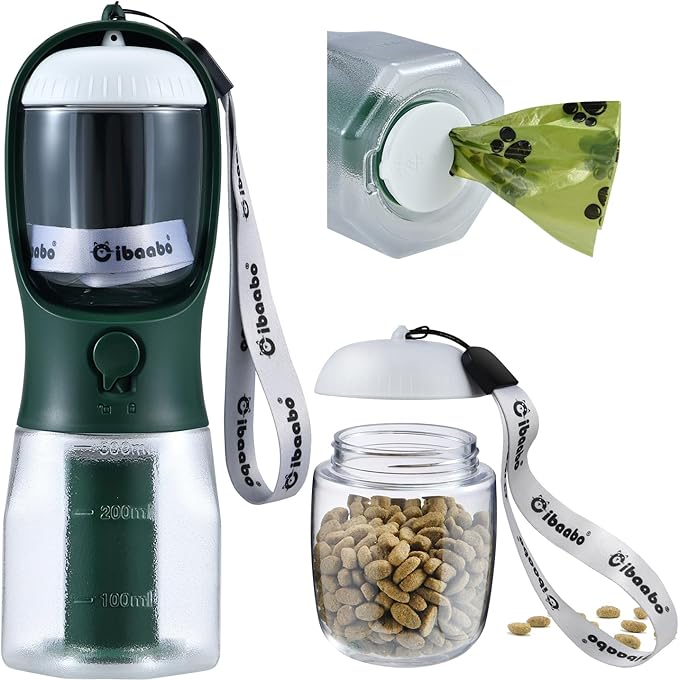 Dog Water Bottle with Food Container & Poop Bag Holder, Travel Water Bowl, Portable Pet Dispenser, Dog Stuff Accessories Items, Puppy Essentials Necessities for Yorkie Chihuahua Walking Hiking-Mewly Pet