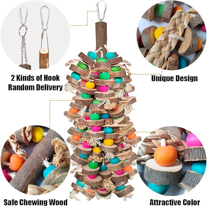 Parrot Toys for Large Birds, Multicolored Wooden Blocks Bird Chewing Toy Parrot Cage Bite Toy or Macaws Cokatoos African Grey and Large Medium Birds-Mewly Pet