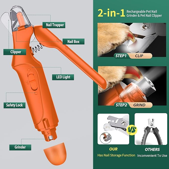 2-in-1 Cat Nail Clippers & Dog Nail Clippers Trimmers for Large Medium Small Dogs Cats Claw Trimmer Quick Sensor and Safety Guard USB Rechargeable with 2 LED Lights Dogs Nail Trimmer-Mewly Pet