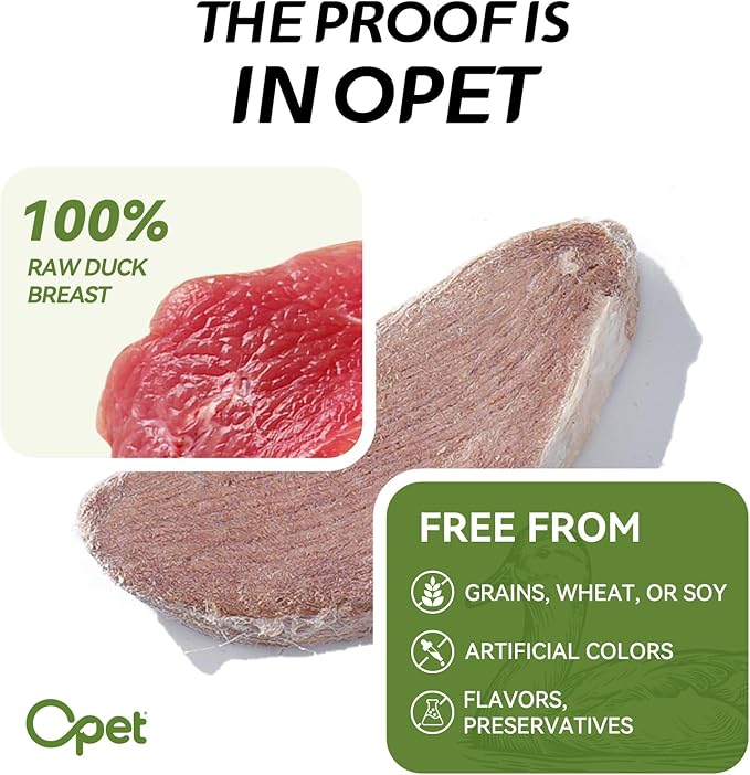 OPET Freeze Dried Duck Cat Treats, Single Ingredient Grain Free High Protein Pet Food for Cats and Dogs, Healthy Training Snacks，Freeze Dried Duck Breast Sliced Fillets (Duck Breast, 5.92 Ounce)-Mewly Pet