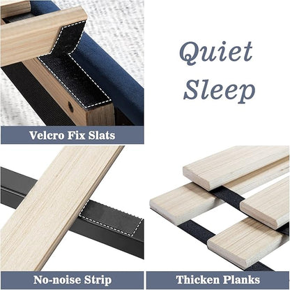 Allewie Twin Bed Frame/Velvet Upholstered Bed Frame with Vertical Channel Tufted Headboard/Strong Wooden Slats/Platform Bed Frame/Mattress Foundation/Box Spring Optional/Easy Assembly/Navy Blue