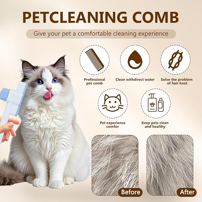 Cat Comb, Cat Grooming Brush, Self-Cleaning Flea Comb, Multi-Functional Pet Comb,Suitable for Pet Massage, Cleaning And Hair Removal-Mewly Pet