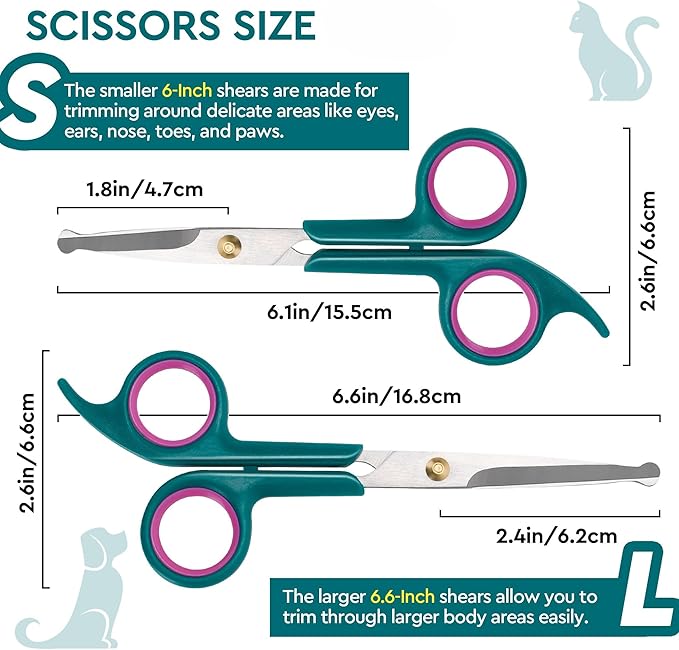 Pet Grooming Scissors Kit, Dog Grooming Shears with Stainless Steel Rounded Tip Blades for Safe Fur Trimming for Dog, Cat, Includes Pet Comb (Set of 3)-Mewly Pet
