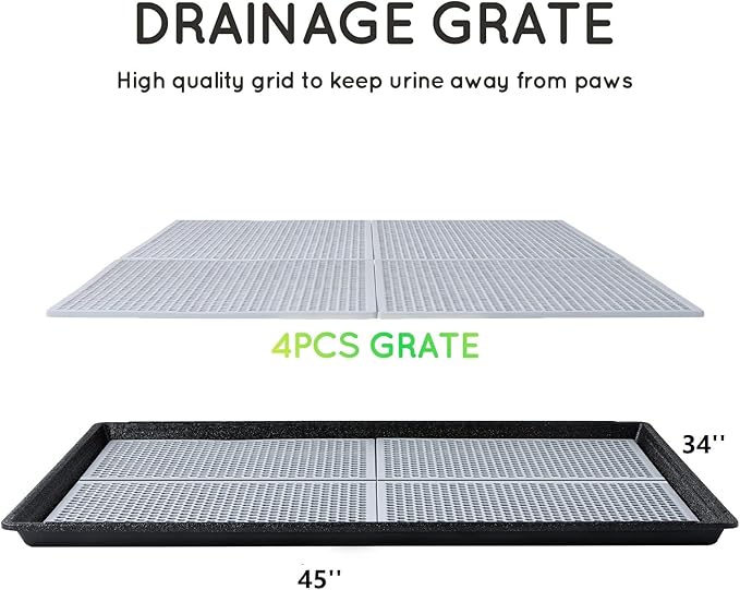 HQ4us Dog Pee Pad Holder Tray with Grate 45”×34”, Large Dog Litter Box Toilet, Puppy Pee Pad Holder, Less Mess, Dog Potty Indoor Outdoor for Balcony-Mewly Pet