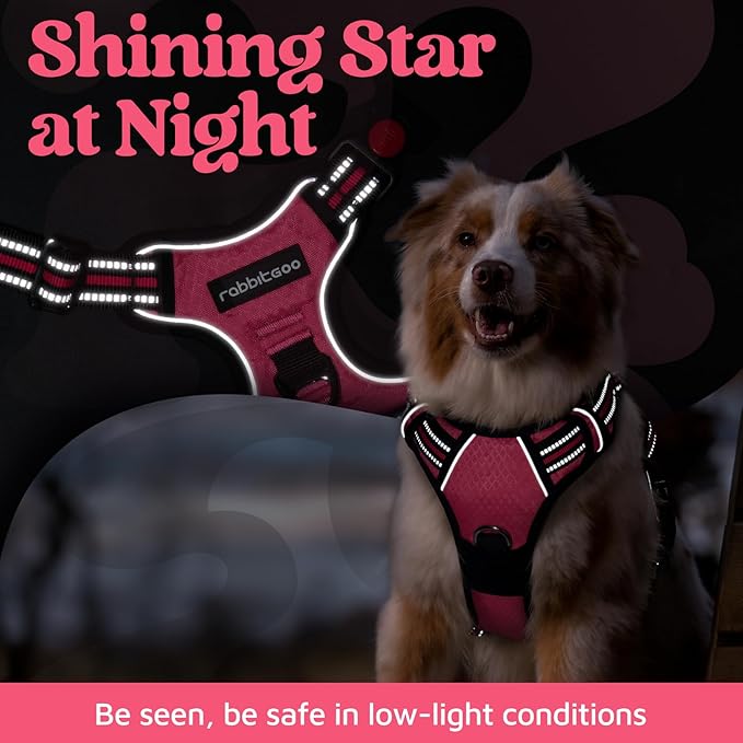 rabbitgoo Dog Harness for Large Dogs, No Pull Pet Vest with 3 Buckles, Adjustable Soft Padded Pet Harness with Easy Control Handle and Reflective Strips, Pink, XL-Mewly Pet