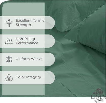 Linen Home 100% Cotton Percale Sheets Twin Size, Frosty Green, Deep Pocket, 3 Pieces Set - 1 Flat, 1 Deep Pocket Fitted Sheet and 1 Pillowcase, Crisp Cool and Strong Bed Linen